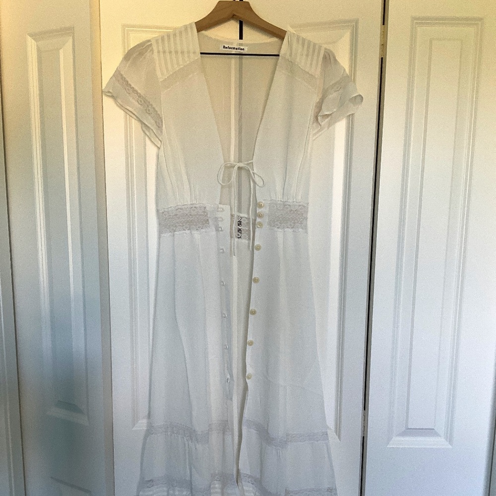 Reformation sheer white garland lace button up midi dress size 4/s